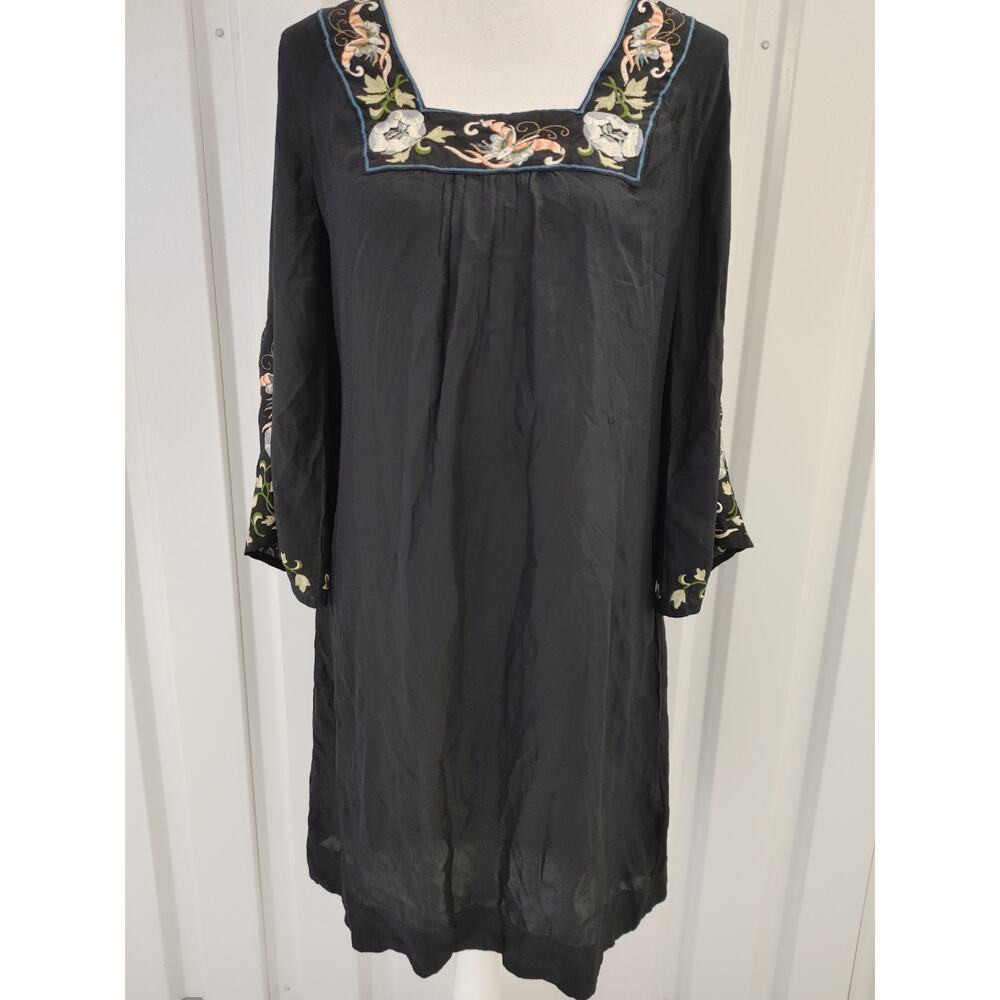 Lucky Brand Dress Embroidered Square Neck Silk Dress Small